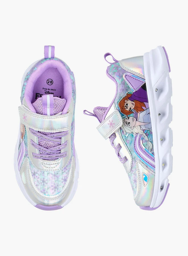 ديزني Girls Frozen Print Light-Up Sneakers with Hook and Loop Closure