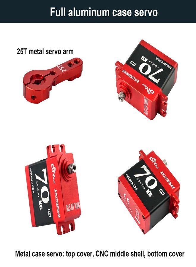 DIYmall 70kg Digital Servo Waterproof High Torque Brushless Motor Steel Gear Servo with 25T Metal Horn for 1/8 1/10 RC Car/Robot/Boat/Plane (180 Degree) - Image 4