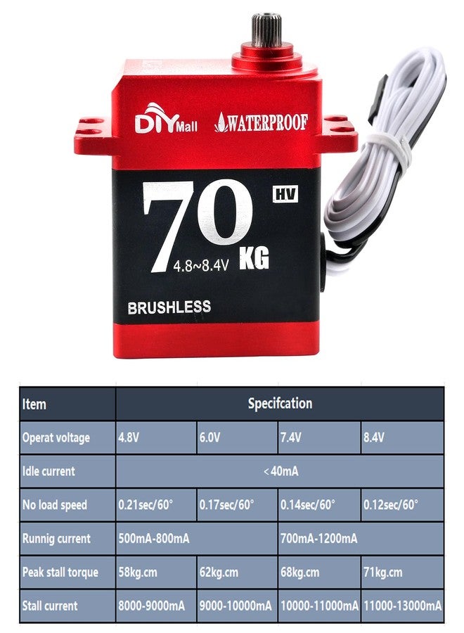 DIYmall 70kg Digital Servo Waterproof High Torque Brushless Motor Steel Gear Servo with 25T Metal Horn for 1/8 1/10 RC Car/Robot/Boat/Plane (180 Degree) - Image 2