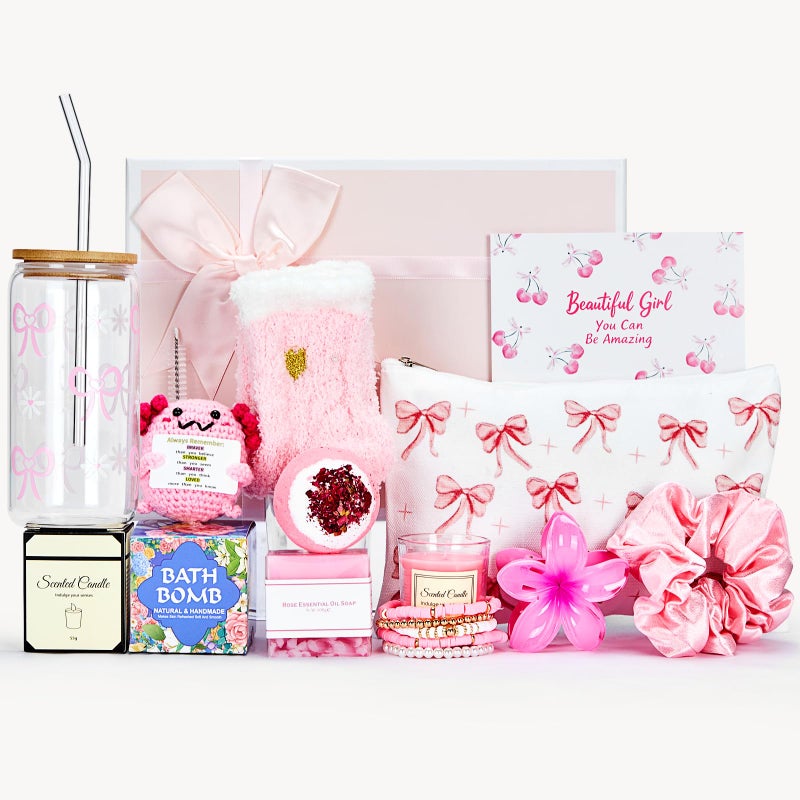 Bafeil Easter Gifts for Teens Girls - Easter Basket Essentials Stuffers for Girls Women, Bunny Gift Ideas Set of 9 for Teens Daughter Adults with Glass Cup, Jewelry Box, Bracelet, Keychain - Image 1
