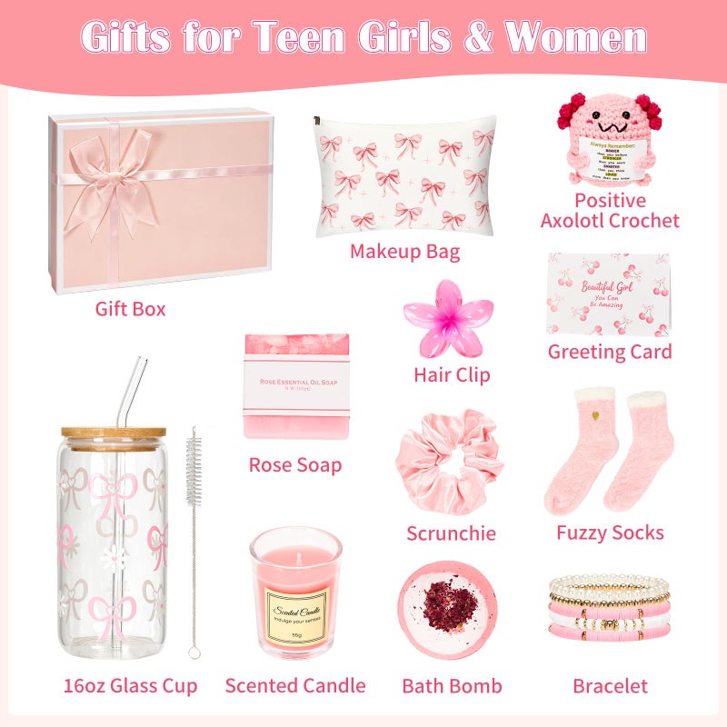 Bafeil Easter Gifts for Teens Girls - Easter Basket Essentials Stuffers for Girls Women, Bunny Gift Ideas Set of 9 for Teens Daughter Adults with Glass Cup, Jewelry Box, Bracelet, Keychain - Image 2