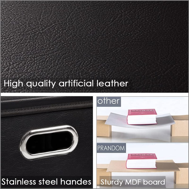 PRANDOM Leather Foldable Cube Storage Bins 13x13 inch [4-Pack] Fabric Storage Baskets Cubes Drawer with Cotton Handles Organizer for Shelves Nursery Closet Bedroom Clothes Black - Image 4