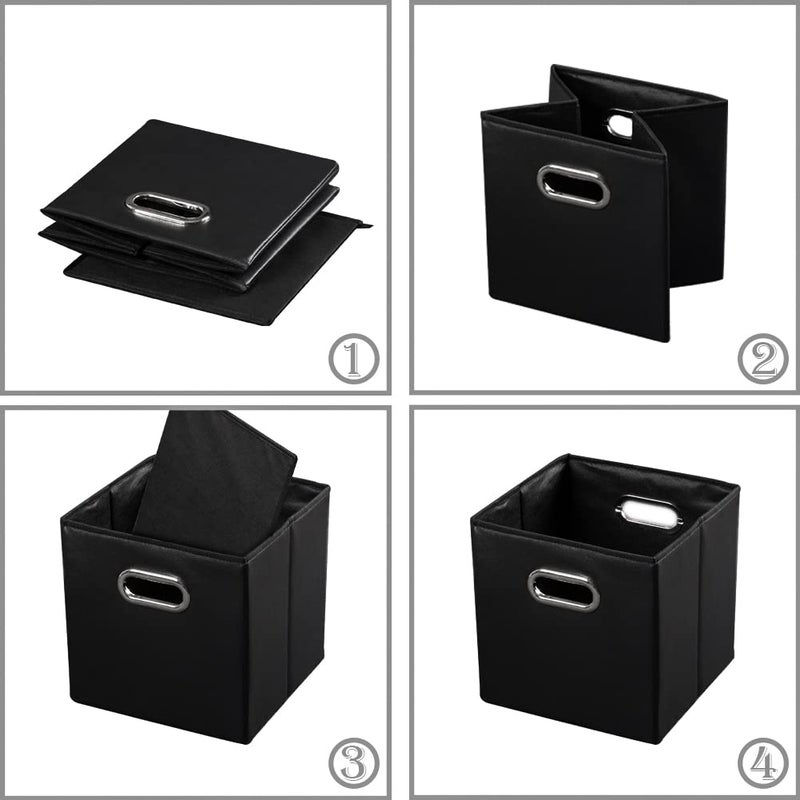 PRANDOM Leather Foldable Cube Storage Bins 13x13 inch [4-Pack] Fabric Storage Baskets Cubes Drawer with Cotton Handles Organizer for Shelves Nursery Closet Bedroom Clothes Black - Image 5