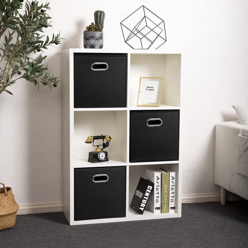 PRANDOM Leather Foldable Cube Storage Bins 13x13 inch [4-Pack] Fabric Storage Baskets Cubes Drawer with Cotton Handles Organizer for Shelves Nursery Closet Bedroom Clothes Black - Image 2
