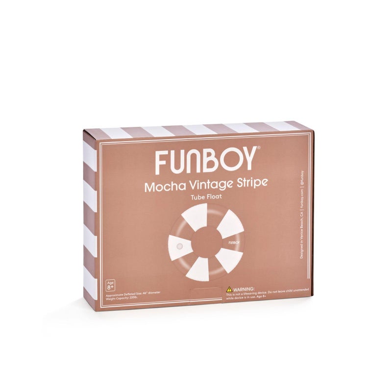 FUNBOY Giant Mocha Brown Stripe Inflatable Pool Float with Cup Holder, 48" Adult Inner Tube Swim Ring Pool Lounger - Image 2