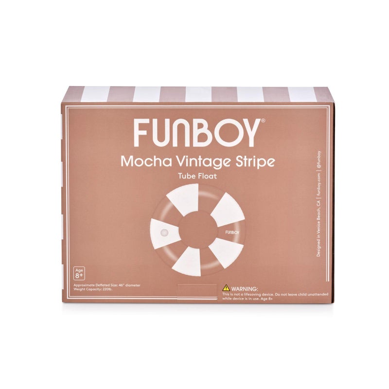 FUNBOY Giant Mocha Brown Stripe Inflatable Pool Float with Cup Holder, 48" Adult Inner Tube Swim Ring Pool Lounger - Image 3