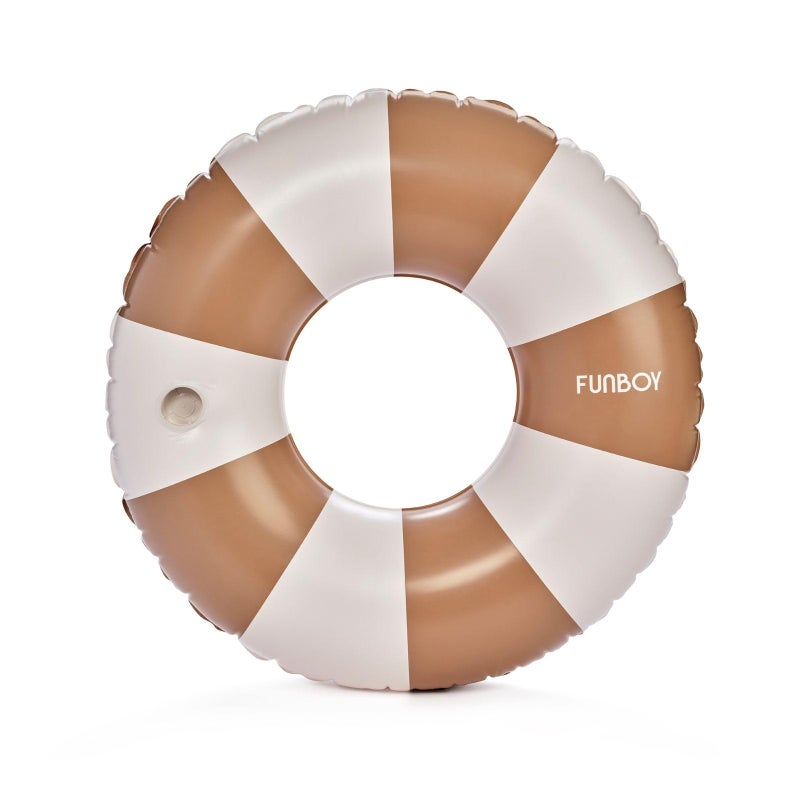 FUNBOY Giant Mocha Brown Stripe Inflatable Pool Float with Cup Holder, 48" Adult Inner Tube Swim Ring Pool Lounger - Image 1