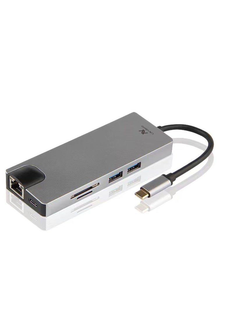 LAVVENTO L'AVVENTO (US017) Type-C Hub 8in 1 - 2 USB 3.0, HDMI 4K, VGA, TF Card, RJ45 - 87W PD Power Output  - Image 1