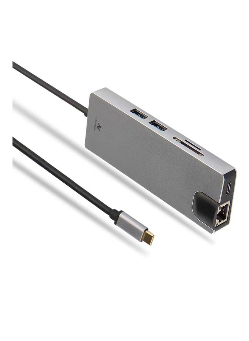 LAVVENTO L'AVVENTO (US017) Type-C Hub 8in 1 - 2 USB 3.0, HDMI 4K, VGA, TF Card, RJ45 - 87W PD Power Output  - Image 2