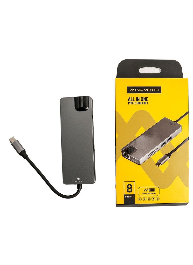 LAVVENTO L'AVVENTO (US017) Type-C Hub 8in 1 - 2 USB 3.0, HDMI 4K, VGA, TF Card, RJ45 - 87W PD Power Output  - Image 3