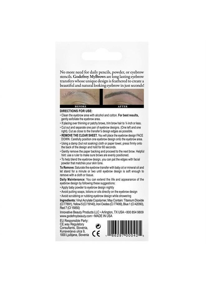 Godefroy - MyBrows Long Lasting Eyebrow Transfers, High Arch, Natural Black, 48-Pairs of Brows (96 Individual transfers) - Image 1