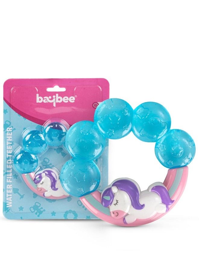 BAYBEE Baybee Unicorn Natural Water Filled Silicone Teether for Babies to Soothe their Gums, Bpa Free Food Grade Easy Grasp Teething & Chewing Toys for Babies 6 to 12 Months Baby Infant (BLUE)  - Image 1
