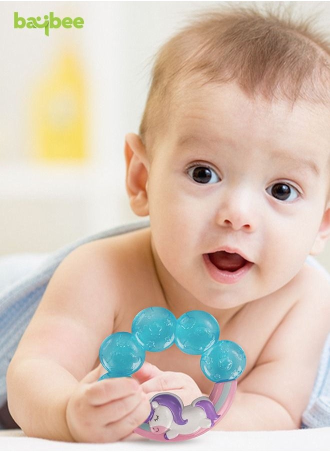 BAYBEE Baybee Unicorn Natural Water Filled Silicone Teether for Babies to Soothe their Gums, Bpa Free Food Grade Easy Grasp Teething & Chewing Toys for Babies 6 to 12 Months Baby Infant (BLUE)  - Image 2