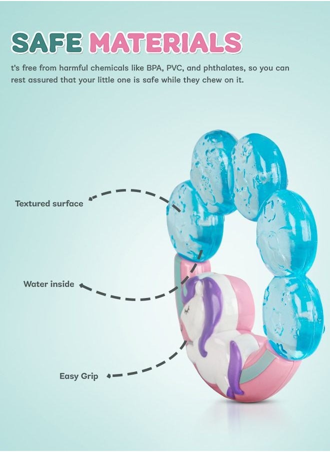 BAYBEE - Baybee Unicorn Natural Water Filled Silicone Teether for Babies to Soothe their Gums, Bpa Free Food Grade Easy Grasp Teething & Chewing Toys for Babies 6 to 12 Months Baby Infant (BLUE) - Image 1