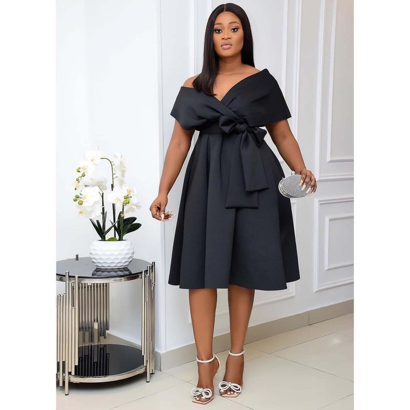 V-Neck Belted Plus Size Dress 2022 New Fashionable Workwear Green  - Image 3