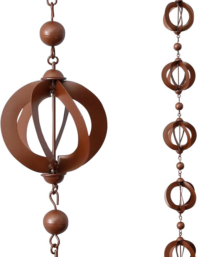 سلسلة مطر بنية زخرفية من الحديد لاستبدال المزراب الخارجي لتصريف المياه، ديكور لساحة الفناء الخارجي والحديقة - Image 5