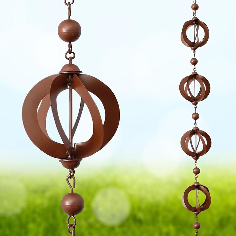 سلسلة مطر بنية زخرفية من الحديد لاستبدال المزراب الخارجي لتصريف المياه، ديكور لساحة الفناء الخارجي والحديقة - Image 1