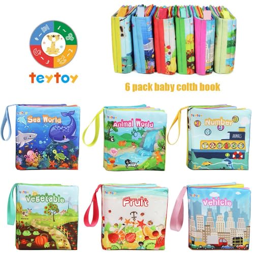 teytoy My First Soft Book,Nontoxic Fabric Baby Cloth Books Early Education Toys Activity Crinkle Cloth Book for Toddler, Infants and Kids Perfect for Baby Shower -Pack of 6 - Image 2