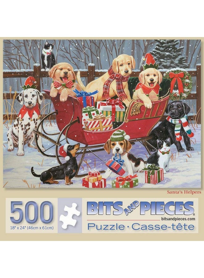 بيتس آند بيسيز قطع وقطع - أحجية الصور المقطوعة من 500 قطعة للكبار - مقاس الأحجية 18 بوصة × 24 بوصة - مساعدو سانتا - أحجية الصور المقطوعة من 500 قطعة لجراء عيد الميلاد من تصميم الفنان ويليام فانديرداسون - Image 1