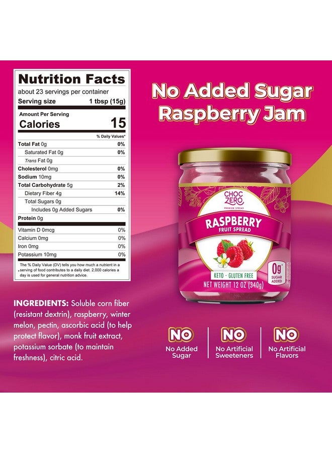 CHOCZERO ChocZero Raspberry Jam Preserves, No Added Sugar, Keto Fruit Spread, Great Source of Fiber, All Natural, 12 Ounces (Pack of 1)  - Image 2