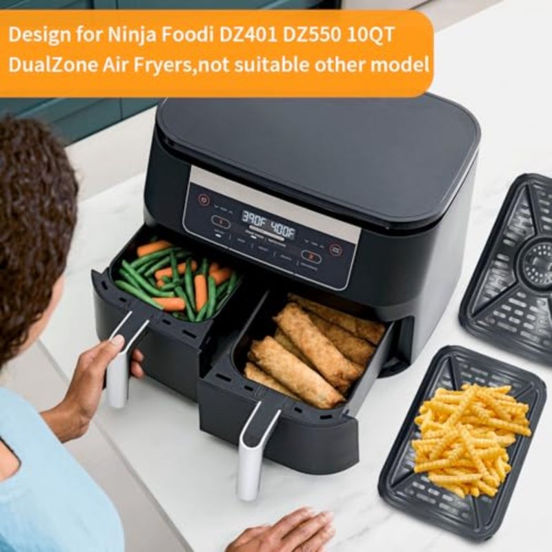 مقلاة الهواء مقلاة شواء للنينجا فودي AF400UK 9.5 لتر 6 في 1 DualZone 2 أدراج مقلاة هواء، استبدال مقلاة الهواء طبق هش ملحقات صينية صينية الشواء، آمنة للاستخدام في غسالة الأطباق - Image 3