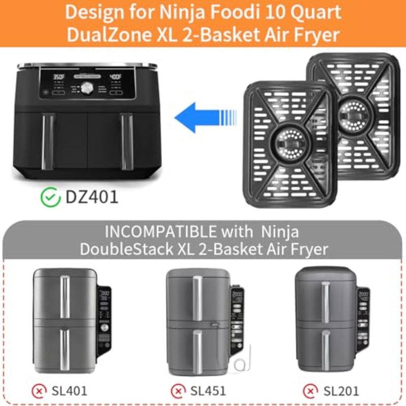 مقلاة الهواء مقلاة شواء للنينجا فودي AF400UK 9.5 لتر 6 في 1 DualZone 2 أدراج مقلاة هواء، استبدال مقلاة الهواء طبق هش ملحقات صينية صينية الشواء، آمنة للاستخدام في غسالة الأطباق - Image 4