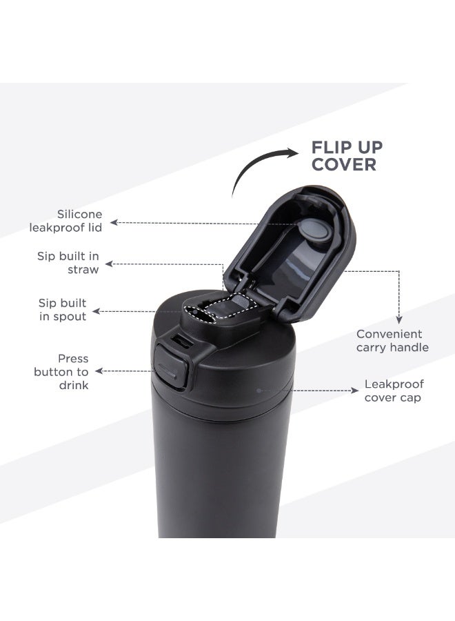 Hydrobrew Personalized SipSwitch™ Insulated Water Bottle 720ml – Leakproof, Stainless Steel, Straw & Spout Lid -Carbon - Image 4