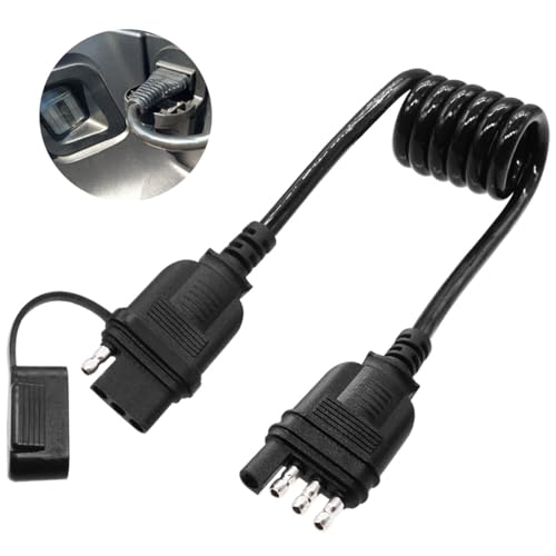 Seamaka 4 Way Flat Trailer Extension Coiled Cable, 4 Pin Trailer Wire Extension Harness Male and Female Stretchable Coiled with Dust Cover 36"/3 FT 18 Guage - Image 1