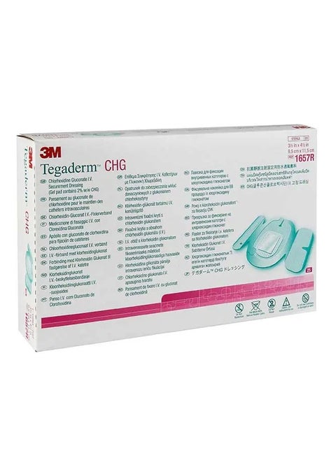 20 Count 3M Tegaderm CHG Chlorhexidine Gluconate IV Secure Dressing, 1657R, 11.5 cm x 8.5 cm
