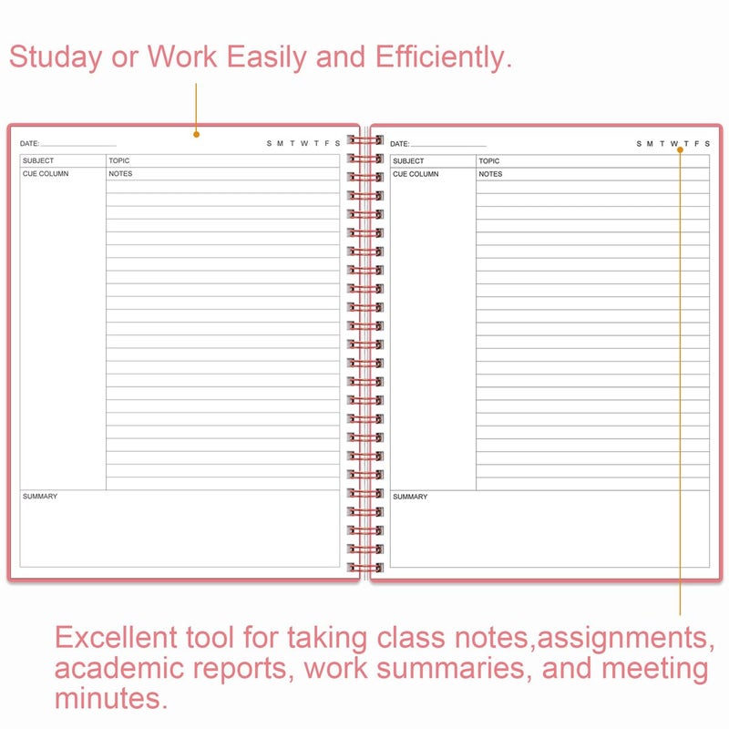 Yaridar A4 Cornell Notes Notebook - College Spiral Cornell Notebooks For Note Taking  Subject Ruled Steno Pads For Office/School/College/Home  8.5"" X 11""  Pink - Image 3