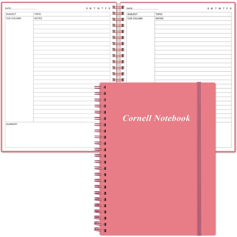Yaridar A4 Cornell Notes Notebook - College Spiral Cornell Notebooks For Note Taking  Subject Ruled Steno Pads For Office/School/College/Home  8.5"" X 11""  Pink - Image 1