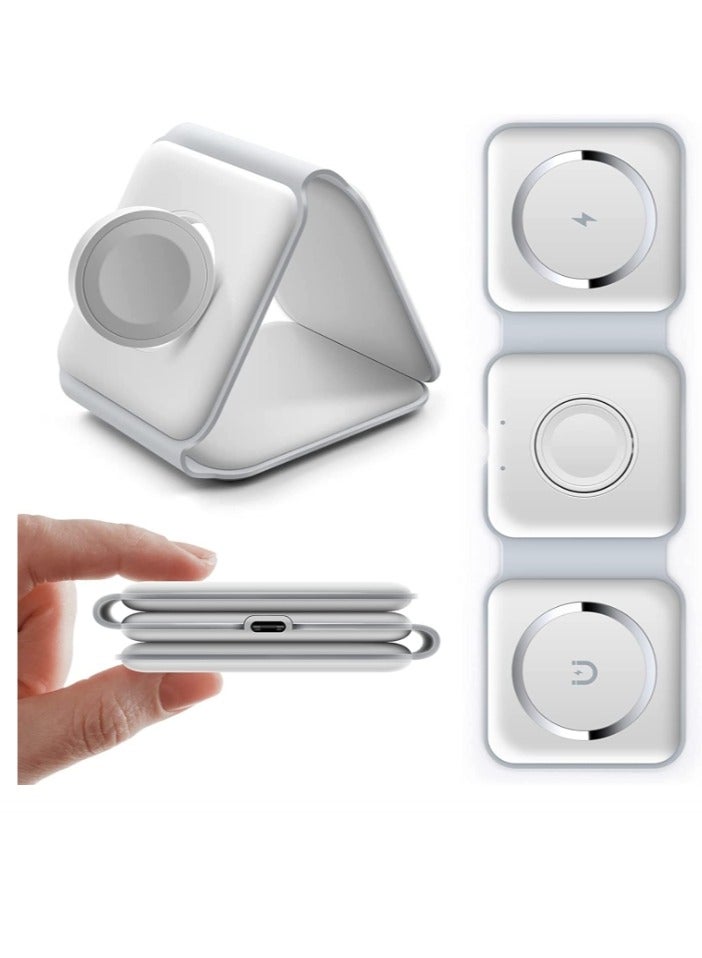 OASIS-TH Foldable 3 in 1 Magnetic Slim Phone Wireless Charger QI 15W Fast Charging 3 in 1 Wireless Charger White  - Image 1