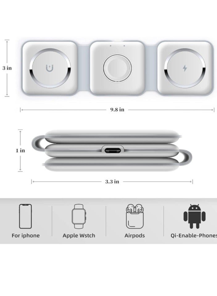 OASIS-TH Foldable 3 in 1 Magnetic Slim Phone Wireless Charger QI 15W Fast Charging 3 in 1 Wireless Charger White  - Image 2