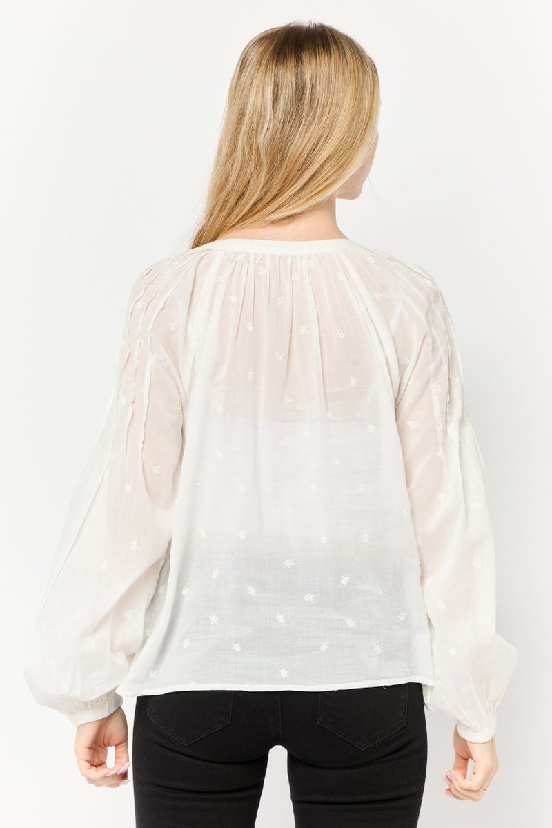 Scotch & Soda Women Round Neck Long Sleeve Embroidered Blouse, Off-White - Image 4