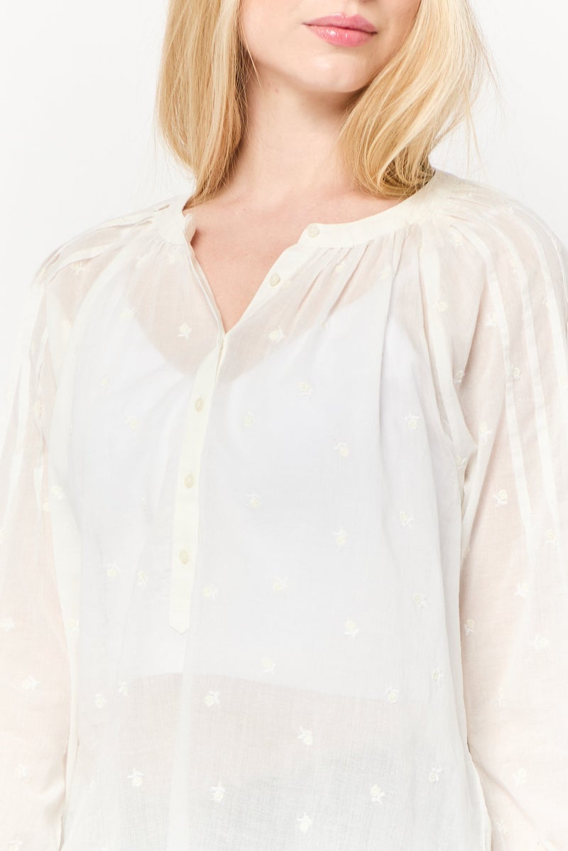 Scotch & Soda Women Round Neck Long Sleeve Embroidered Blouse, Off-White - Image 3