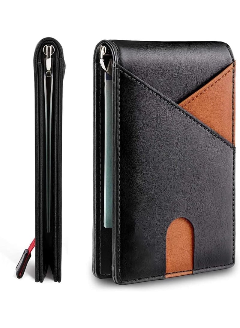 SYOSI Minimalist Leather Credit Card Holder for Men – Slim Card Case with RFID Blocking, Anti-Theft Protection, Compact Wallet for Bank Cards, Travel, and Everyday Use (Black/Brown) - Image 1