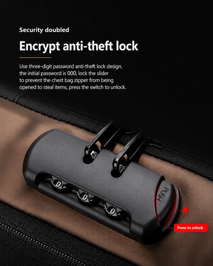 حقيبة كتف رجالية مضادة للسرقة مع منفذ شحن USB وقفل بكلمة مرور، حقيبة كروس بودي مقاومة للماء، شنطة صدر متعددة الجيوب بحزام قابل للتعديل للسفر والعمل والاستخدام اليومي - Image 4