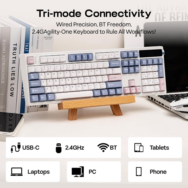 EPOMAKER TH108 PRO Full Size Mechanical Keyboard with Screen & Knob, Wireless Gaming Keyboard with 10000mAh, Creamy Gasket, Hot Swap, Custom Driver, RGB Backlight (White, Sea Salt Silent) - Image 5