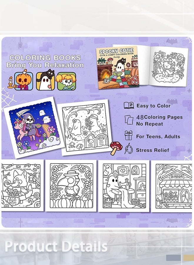 كوكويو كتاب تلوين "Spooky Cutie" للكبار والمراهقين، يضم مخلوقات مخيفة رائعة في لحظات استرخاء دافئة (تلوين المساحات الدافئة). - Image 2