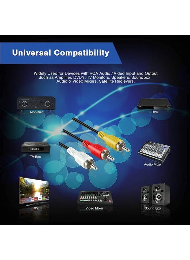 كابل صوت وفيديو AV 3 RCA ذكر إلى ذكر. مناسب لأجهزة تلفزيون LCD LED، وأجهزة الكمبيوتر كابل صوت وفيديو AV 3 RCA ذكر إلى ذكر. مناسب لأجهزة تلفزيون LCD LED، وأجهزة الكمبيوتر المحمولة، ومشغلات DVD. أسود، قطعة واحدة (متران).، ومشغلات DVD. أسود، قطعة واحدة (1.5متر). - Image 4