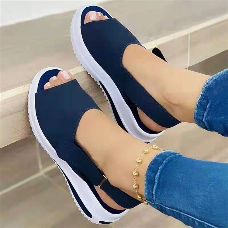 2021 Womens Magic Tape Wedge Sandals Blue 