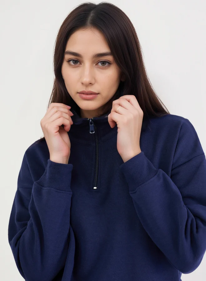 Styli Styli Navy Blue Paris Print Longline Sweatshirt
