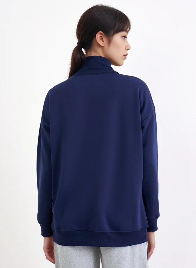 Styli Styli Navy Blue Paris Print Longline Sweatshirt