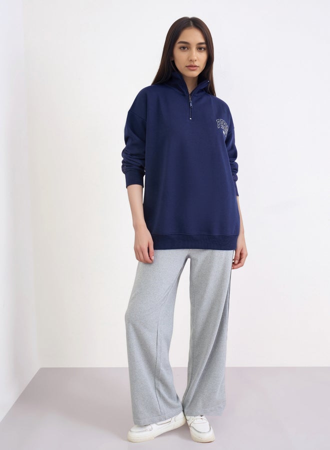Styli Navy Blue Paris Print Longline Sweatshirt - Image 2