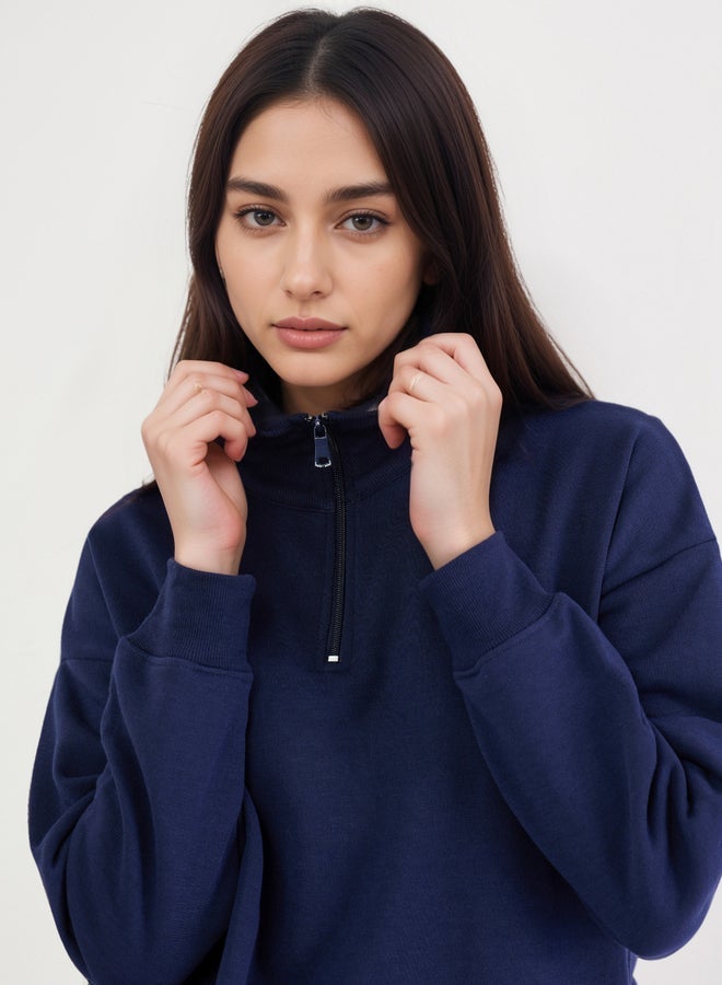 Styli Navy Blue Paris Print Longline Sweatshirt - Image 3