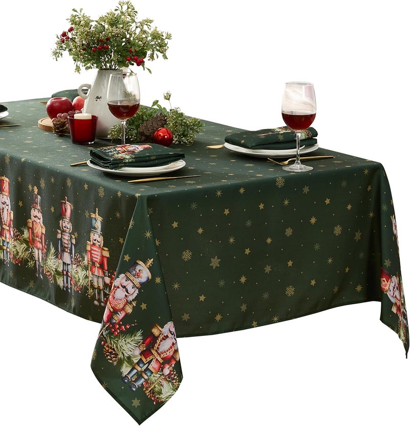 Newbridge Christmas Nutcracker Border 60 x 84 Inch Rectangle Fabric Tablecloth Hunter Green Holiday Table Cover for Dinner Party and Banquet - Image 1