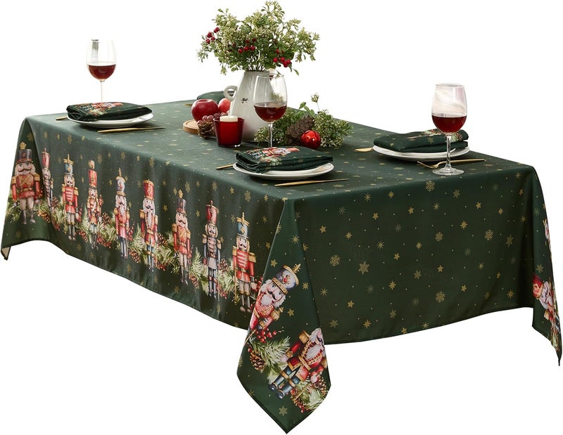 Newbridge Christmas Nutcracker Border 60 x 84 Inch Rectangle Fabric Tablecloth Hunter Green Holiday Table Cover for Dinner Party and Banquet - Image 4
