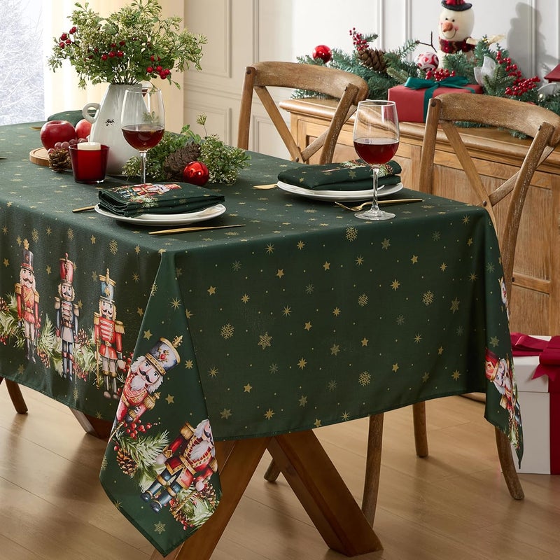 Newbridge Christmas Nutcracker Border 60 x 84 Inch Rectangle Fabric Tablecloth Hunter Green Holiday Table Cover for Dinner Party and Banquet - Image 3