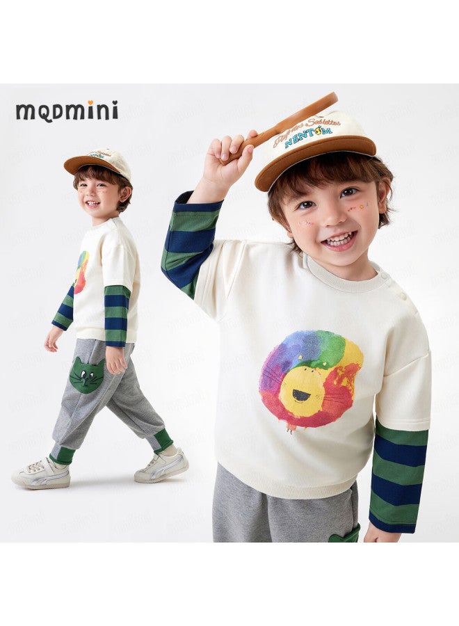 Mqdmini Kids' Cartoon Fashion Long Sleeve Sweatshirt For Boys 5a Antibacterial Children's Clothing Elephant Sanbao - Image 1