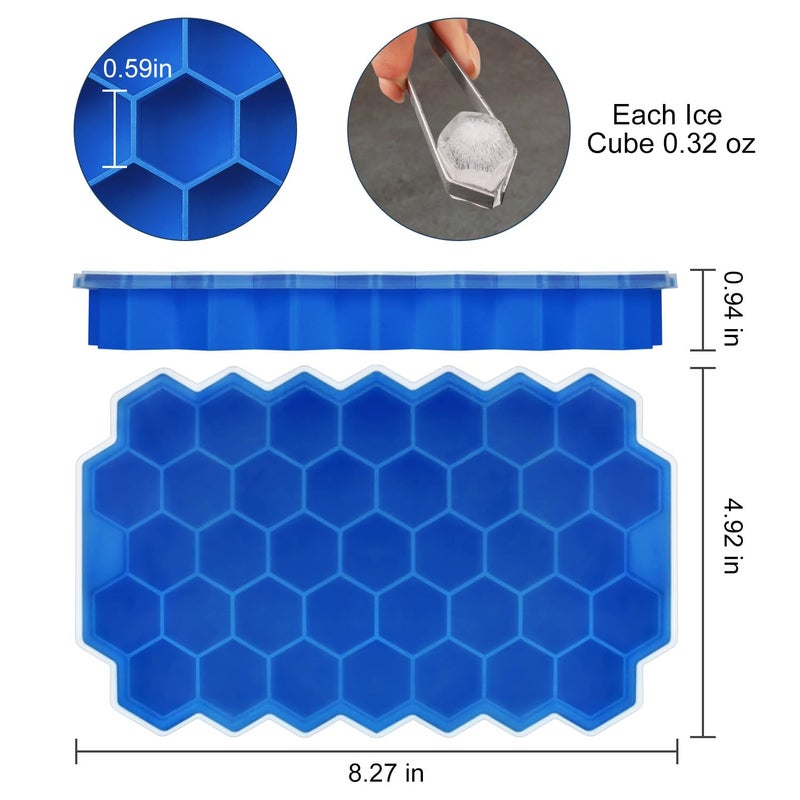 BIDFUL Ice Cube Trays for Freezer with Lid-37 Grid Silicone for Small Ice Cube Molds,Easy-Release Reusable in Organizer Bins or Ice Bucket for Cocktail bar or Iced Coffee Cup - Image 2